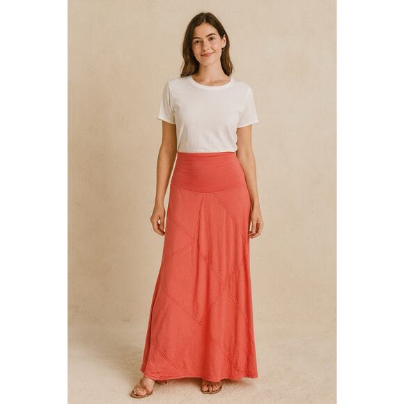 Thyme & Honey Coral Cross Stitch Maxi Skirt Stretch Boho Large Cottagecore Fall - Picture 1 of 6